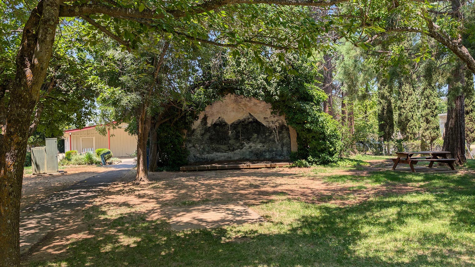 The Apple Stage in the apple tree area of the Main Lawn.